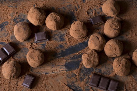 Chocolate truffles on the cocoa powder