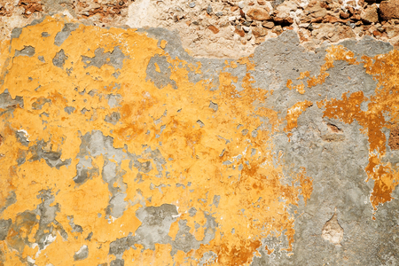 Grunge yellow wall as backgroundの写真素材