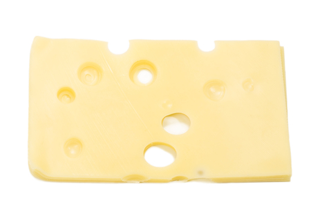 Slice of cheese isolated on white backgroundの写真素材