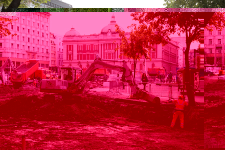 Balgrade, Serbia - April 18, 2019. Belgrade Republic Square under reconstruction by heavy machinery.Belgrade is capital city of Serbia.のeditorial素材