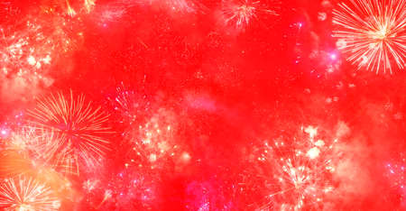 Firework over red backgroundの写真素材