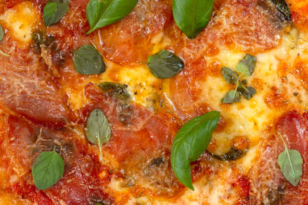 Fresh baked pizza close up texture