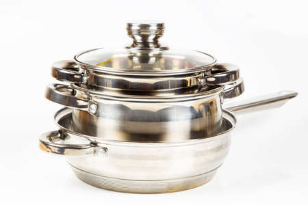 Cooking pots isolated on white backgroundの写真素材