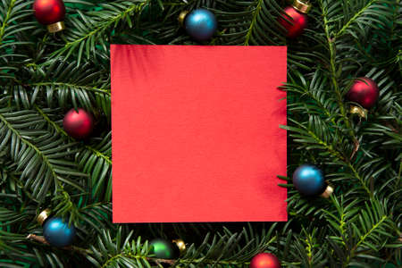 New Yaer and Christmas red greeting card with decorationの写真素材