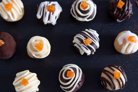 Dark and white chocolate trufflesの写真素材