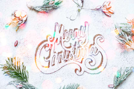 Merry Christmas greeting sing in snowの写真素材