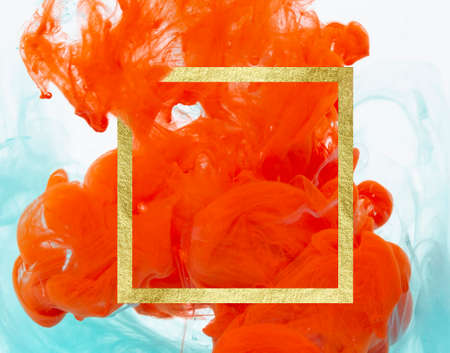 Red and blue ink with a blank bannerの写真素材