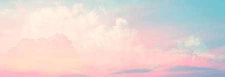 Pink and blue sky with the white cloudsの写真素材