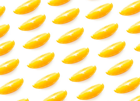 Orange slices on white backgroundbackgroundの写真素材