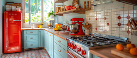 Retro kitchen with red utensilsの素材