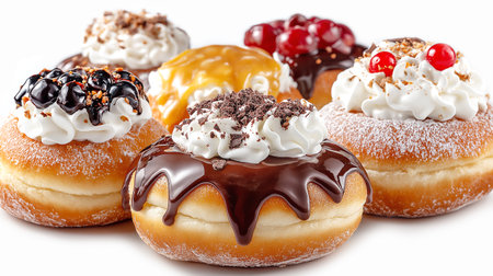 Donuts with topping on white backgroundの素材