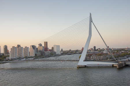 APRIL 2015, ROTTERDAM NETHERLANDS: Close view of Erasmus Bridge, The Swan, on a beautiful sunny dayのeditorial素材