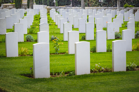 AUGUST 2017, THESSALONIKI GREECE: Zejtinlik military cemetary, joined graves of English and Irish fallen soldiers in WWIのeditorial素材