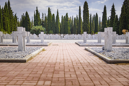 AUGUST 2017, THESSALONIKI GREECE: Zejtinlik military cemetary, joined graves of French soldiers fallen in WWIのeditorial素材