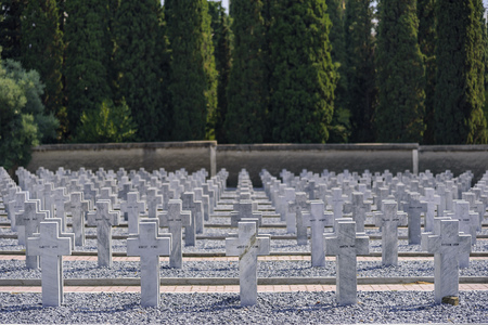 AUGUST 2017, THESSALONIKI GREECE: Zejtinlik military cemetary, joined graves of French soldiers fallen in WWIのeditorial素材