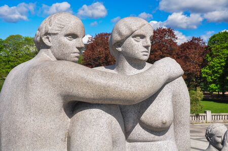 MAY 2015, OSLO NORWAY: Famous Vigeland park, or Frogner park, statues and architectureのeditorial素材