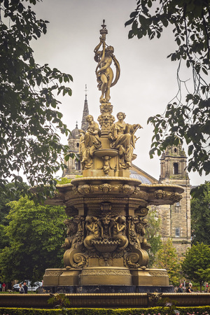 AUGUST 2013, EDINBURGH SCOTLAND: Details of famous monument in Edinburgh Princes Garden, Ross Fountain.のeditorial素材