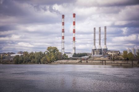 OCTOBER 2017, BELGRADE SERBIA: Electric power plant hovering over shores of river Sava in Belgradeのeditorial素材