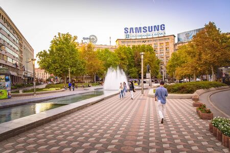 BELGRADE SERBIA, SEPTEMBER 2017: Nikola Pasic Square, Trade Union Hall, Dom Sindikata, youngest square in Belgrade, next to Terazije and House of Parliamentのeditorial素材