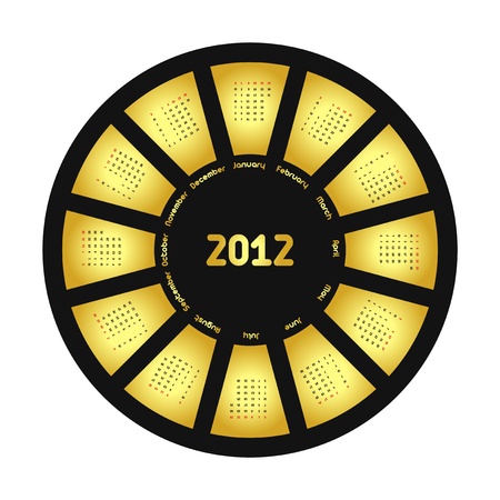 Circle calendar for 2012 year. Gold&Black. Vector illustration.のイラスト素材