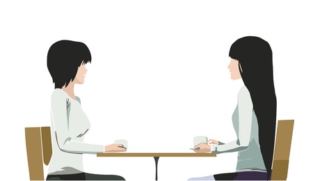 Two beautiful girls in cafeのイラスト素材