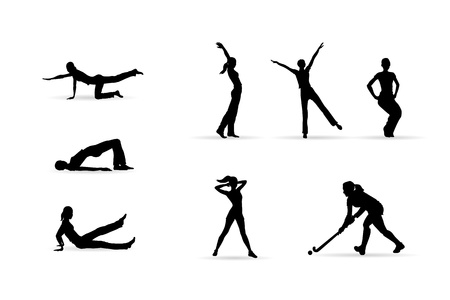 fitness woman silhouettes isolated on white background, editable illustrationのイラスト素材