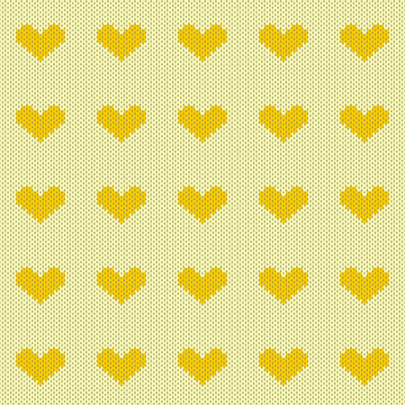Yellow knitted hearts seamless pattern vector illustrationのイラスト素材