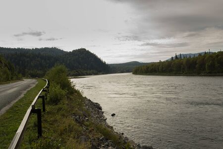 Road to Teletskoye Lake and river Biyaの写真素材