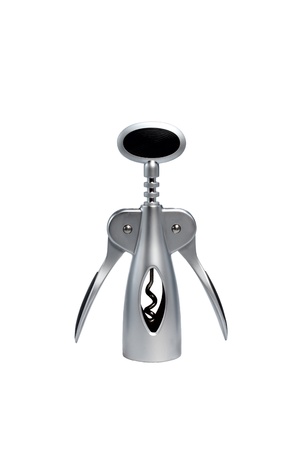 a metal corkscrew on the white backgroundの写真素材