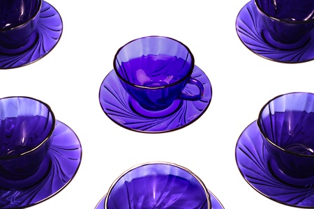  six blue glass cups on the backgroundの写真素材
