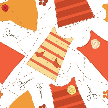 cute kid seamless pattern with colorful dresses for little girlsのイラスト素材
