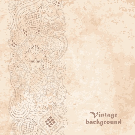 Vintage ornamental frame on grunge paper background.  illustrationのイラスト素材