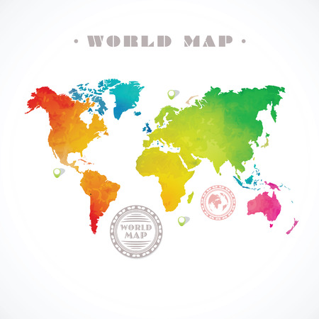 Vector water-colour world map and info graphic elements on white backgroundのイラスト素材
