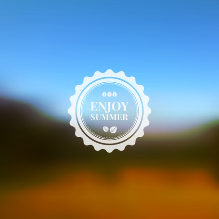 Vector blurred background of natural landscape. Sky trees and field. Typography badgeのイラスト素材