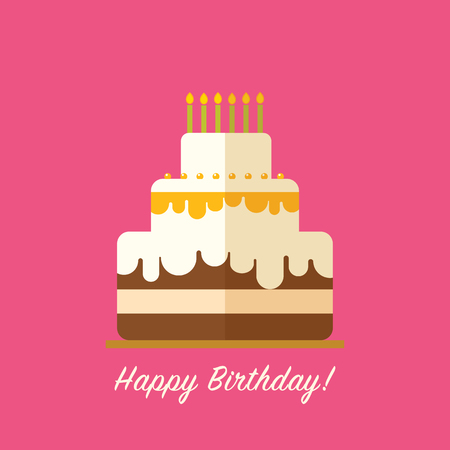 Happy birthday cake for greeting card design isolated in flat styleのイラスト素材