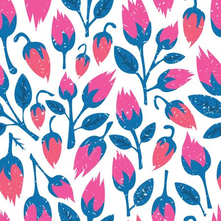 Purple flowers on white background. Vector seamless patternのイラスト素材