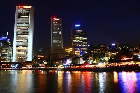 Singapore River Night, Central Business District, City Singaporeのeditorial素材