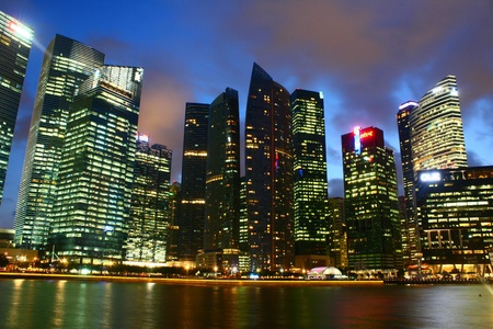 Marina Bay Financial Center, Singapore Finance Business Center Central District, evening nightのeditorial素材