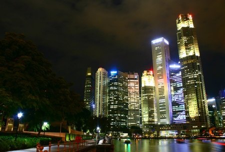 City central Business District Singapore CBD , night w River walkのeditorial素材