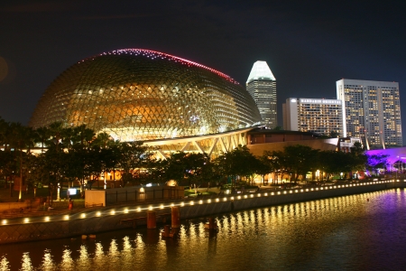 Esplanade Theatre by the Bay, Night Singapore Cityのeditorial素材