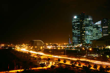 Urban Highway and City, Singapore night Cityscapeの写真素材
