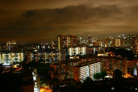 Singapore Public Housing, Urban Landscape night HDB flatsの写真素材