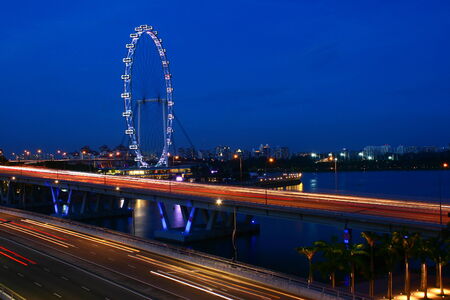 Singapore Flyer, Urban Highway Singapore, night eveningのeditorial素材