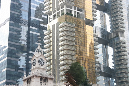 City Business Center building and Clock Tower, Singapore Cityの写真素材