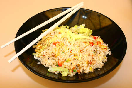 	Fried Rice w chopsticks, Chinese dish, Singapore food dinner の写真素材