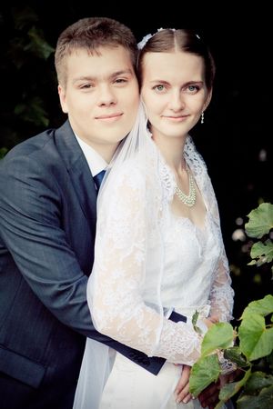 Attractive couple on their wedding dayの写真素材