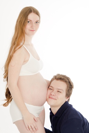 Man with  his wife s bellyの写真素材