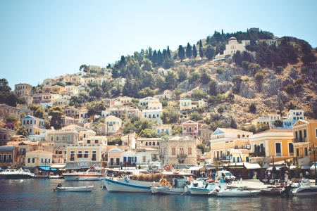 Greece  Dodecanesse  Island Symi  Simi   Colorful houses のeditorial素材