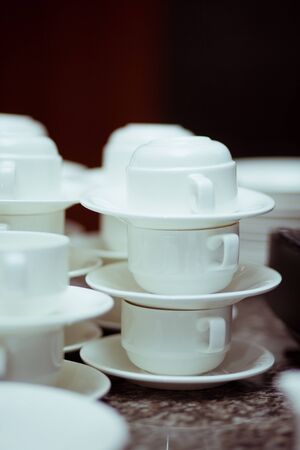 tea cups on the tableの写真素材