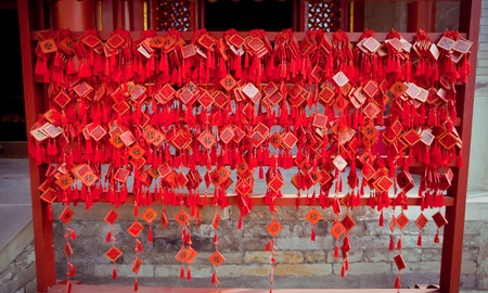 wish cards in a Buddhist temple in Beijing, China